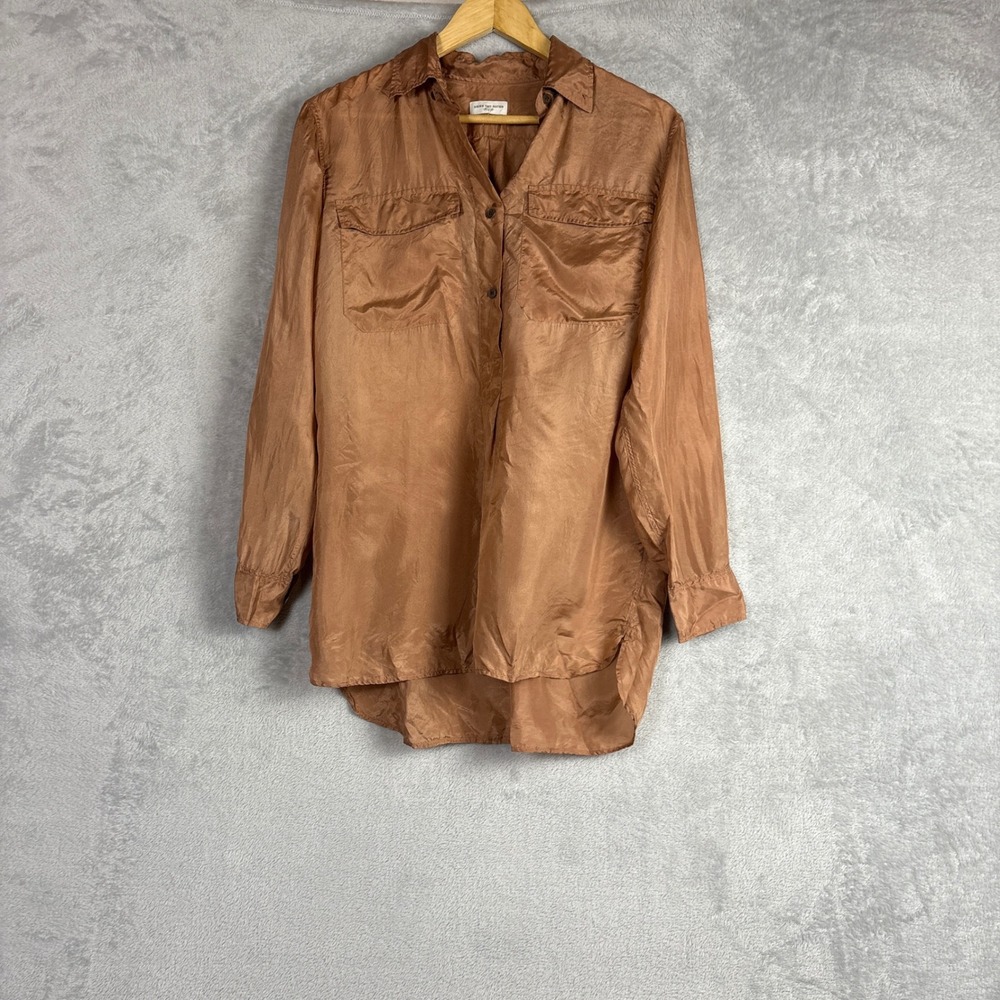 Dries Van Noten Bronze 100% Silk Oversized Utility Blouse Shirt Size 34